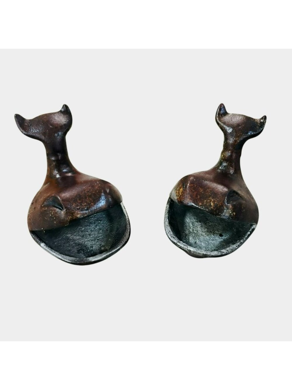 Vintage Cast Bronze Whale Ashtrays, Japan, Set of 2, Rustic Nautical Coastal